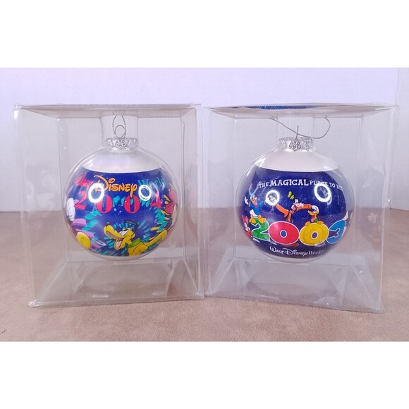 Disney Other - Walt Disney World Dated Christmas Ball Ornaments 2003 2004 Glass Set W/ Boxes